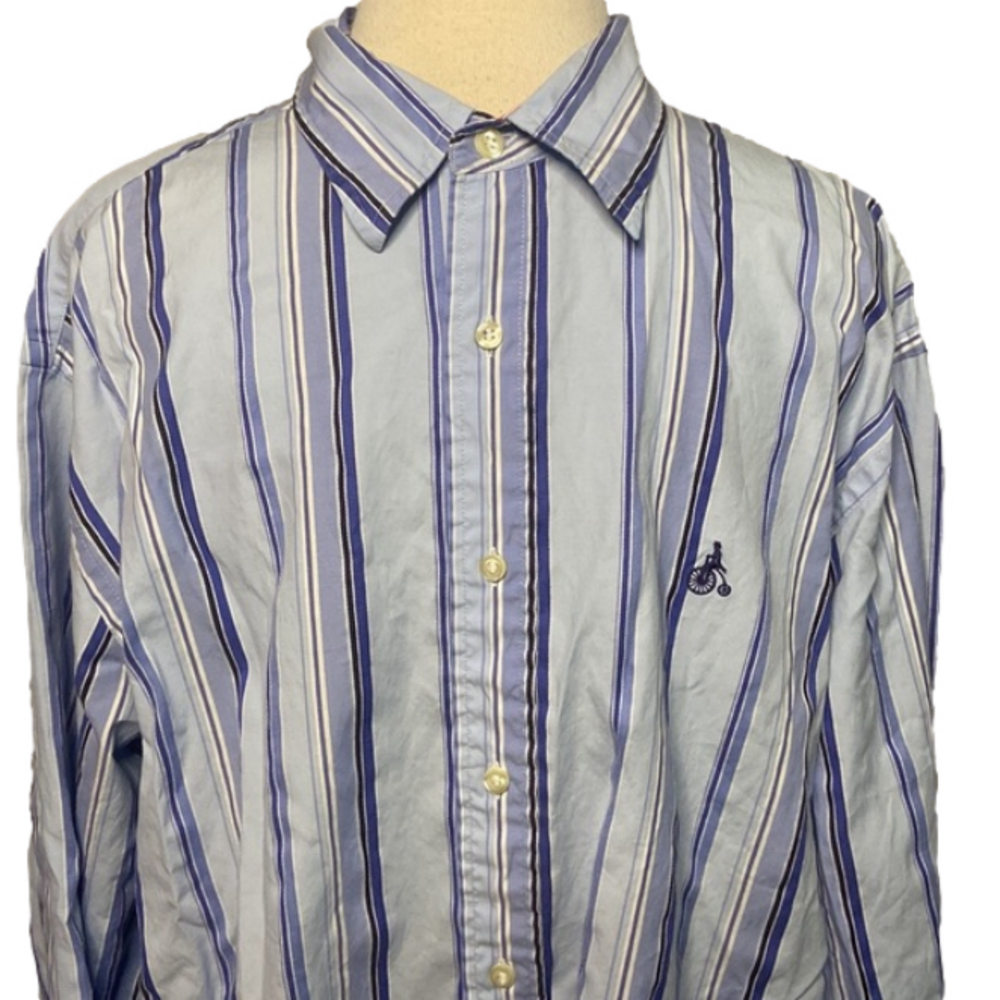 Bean Pole Long Sleeve Shirt Blue Stripes Flip Contrasting Cuffs Size 105 (17)
